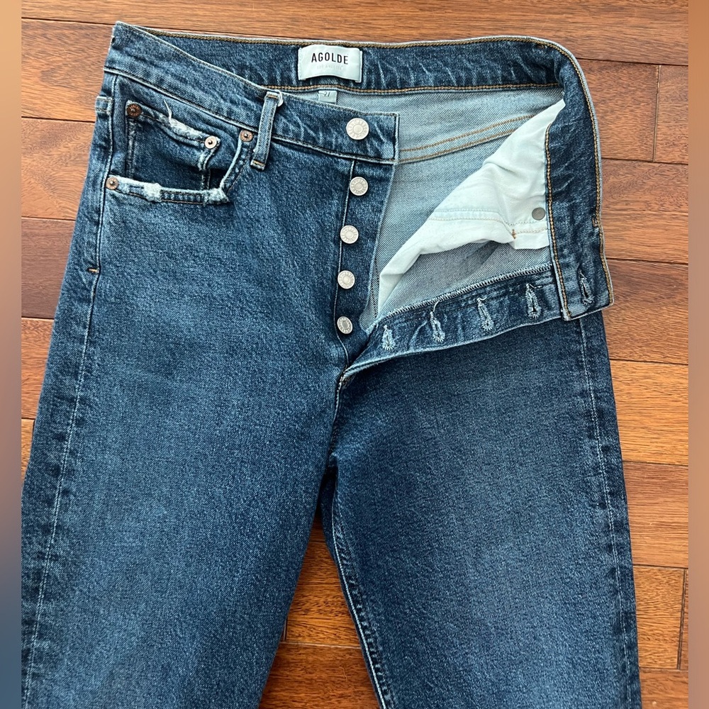 Agolde Dark Blue High-Rise Button-Fly Jeans